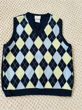Perfectly Argyle V-Neck Sweater Vest - Navy, Light Blue & Pale Green- Kids
